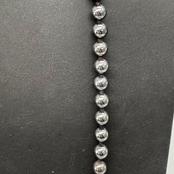 Hematite Bead Necklace 30 Inch Length Elegant Metallic Finish With Drawstring Po - Picture 2 of 7
